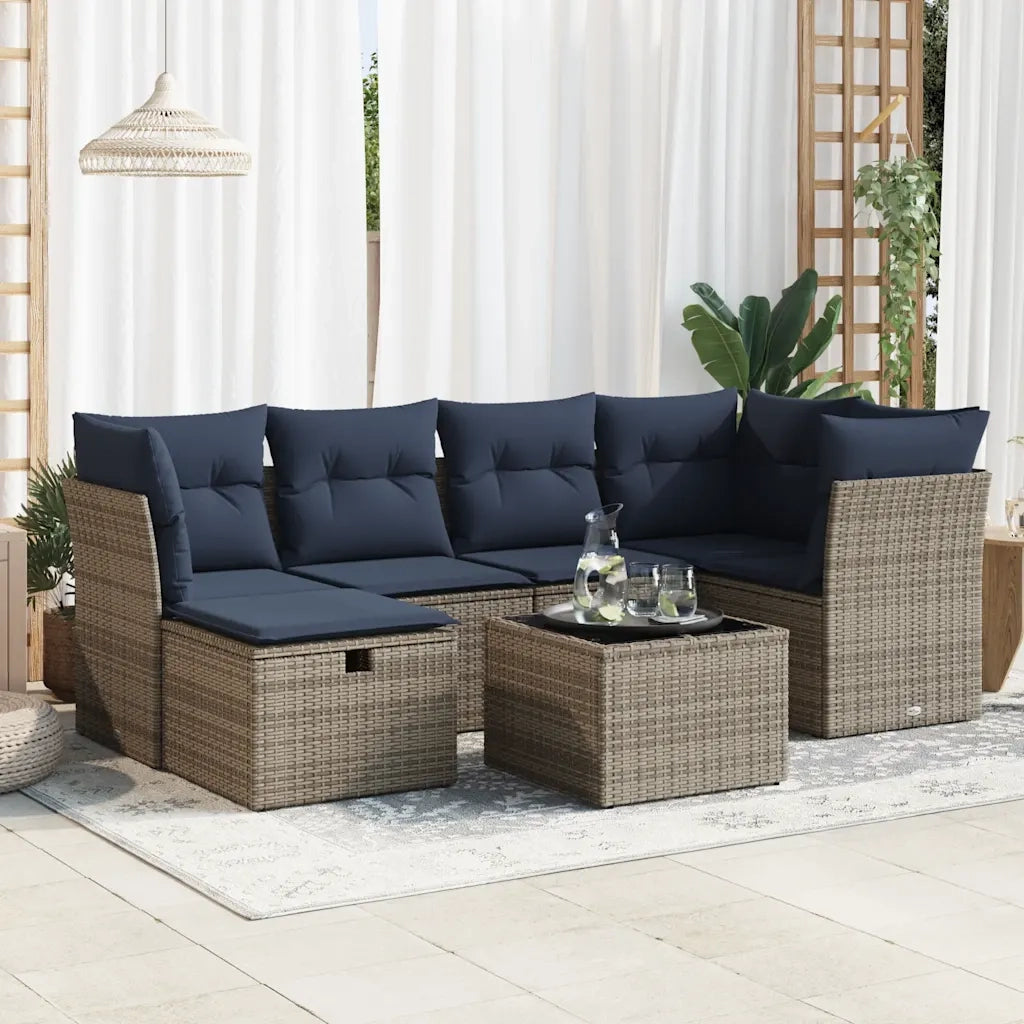 Set Divani da Giardino 7 pz con Cuscini Grigio in Polyrattan