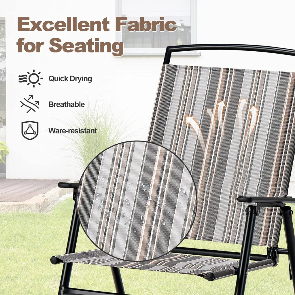 Set di 2 Sedie da Giardino Pieghevoli, Carico 150 kg, Sedie da Esterno con Schienale Alto, Poltrona da Balcone in Tessuto e Metallo, per Terrazza, Cortile, Sala da Pranzo, 51 x 61,5 x 92 cm