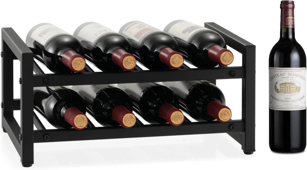 Portabottiglie per Vino in Metallo, Scaffale per Vino 8 Bottiglie con Piedini Regolabili e Superficie Antiruggine, per Cucina, Sala da Pranzo, Cantina, 42,5 x 24,5 x 20,5 cm