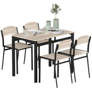 Set da Pranzo con Tavolo Rettangolare e 4 Sedie in Acciaio e MDF, Nero e Rovere