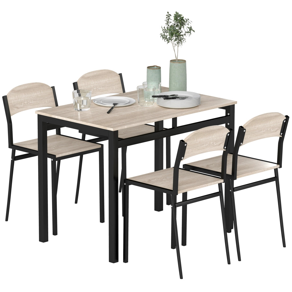 Set da Pranzo con Tavolo Rettangolare e 4 Sedie in Acciaio e MDF, Nero e Rovere