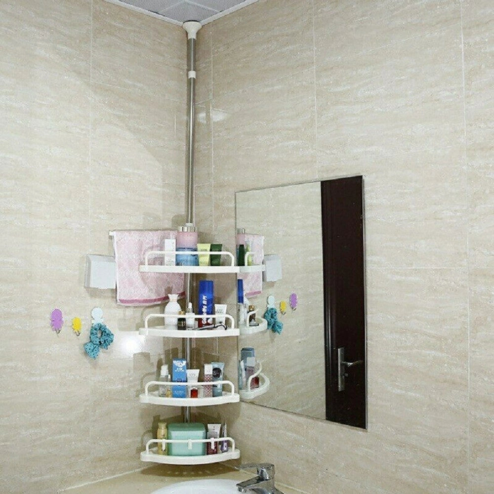 Trade Shop - Scaffale Angolare Per Angolo Doccia Bagno Telescopico 4 Mensole Con Ganci -