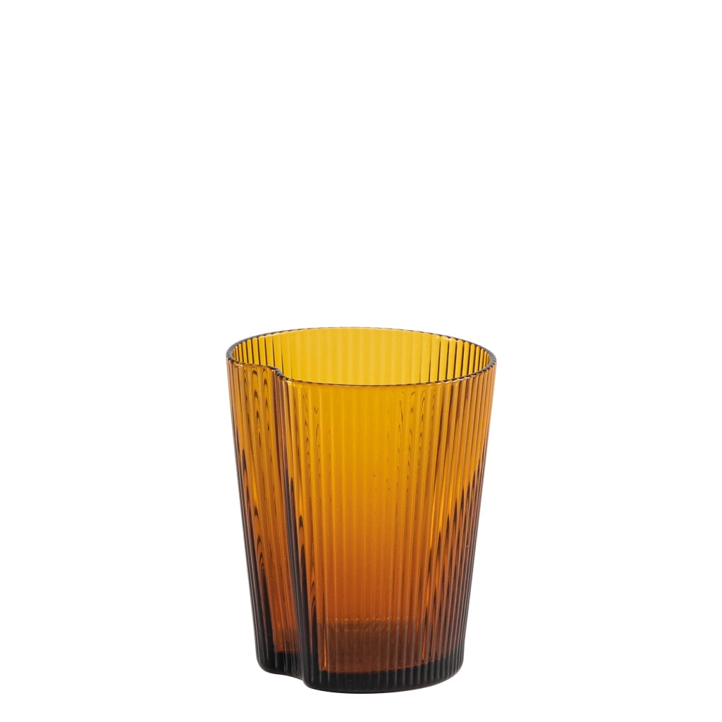 Set 6 Bicchieri Handy Tumbler in Vetro Soffiato Ambra, Design Ergonomico Impilabile con Superficie a Solchi Verticali Decorativi, Uso Quotidiano