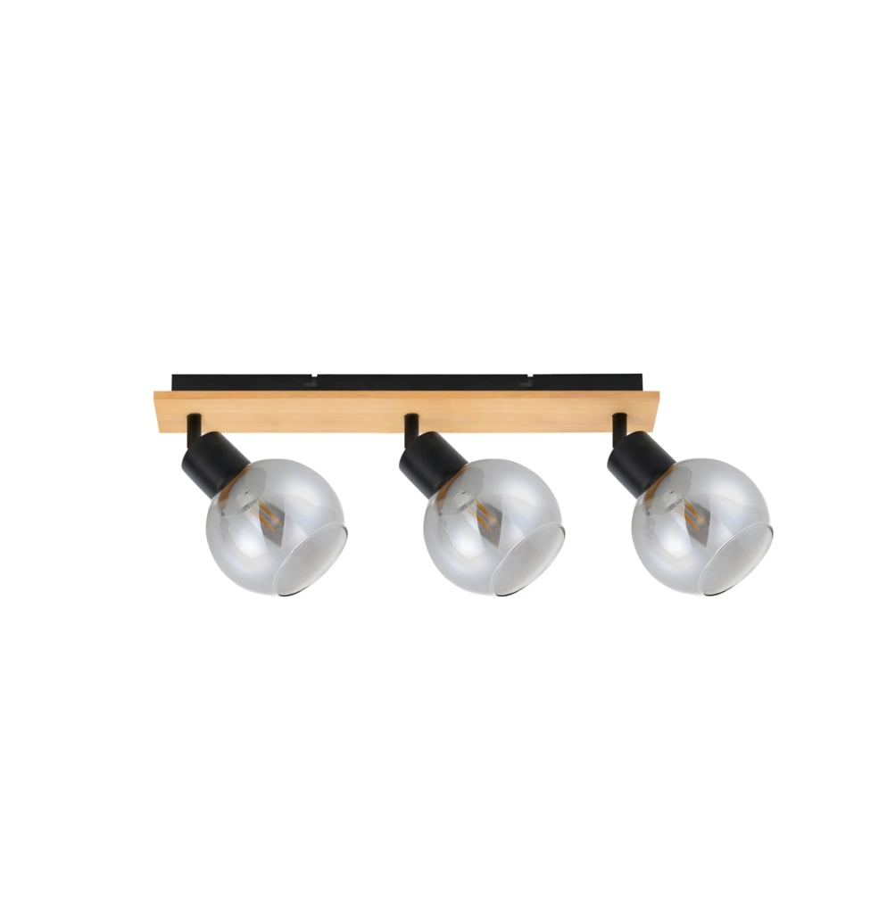 Plafoniera Italux Barel 3 luci E27 vetro fumé legno
