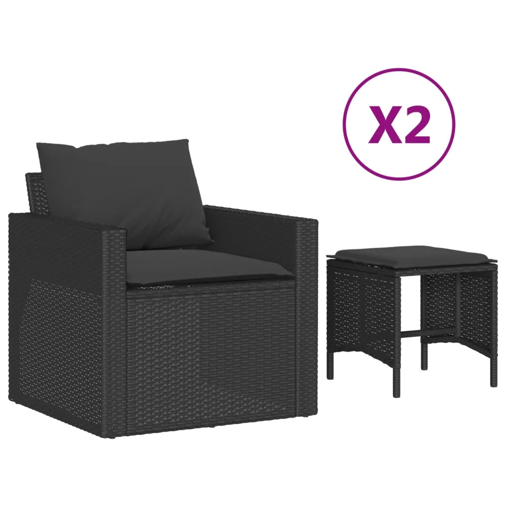 Set Divani da Giardino 4 pz con Cuscini Nero in Polyrattan 366359
