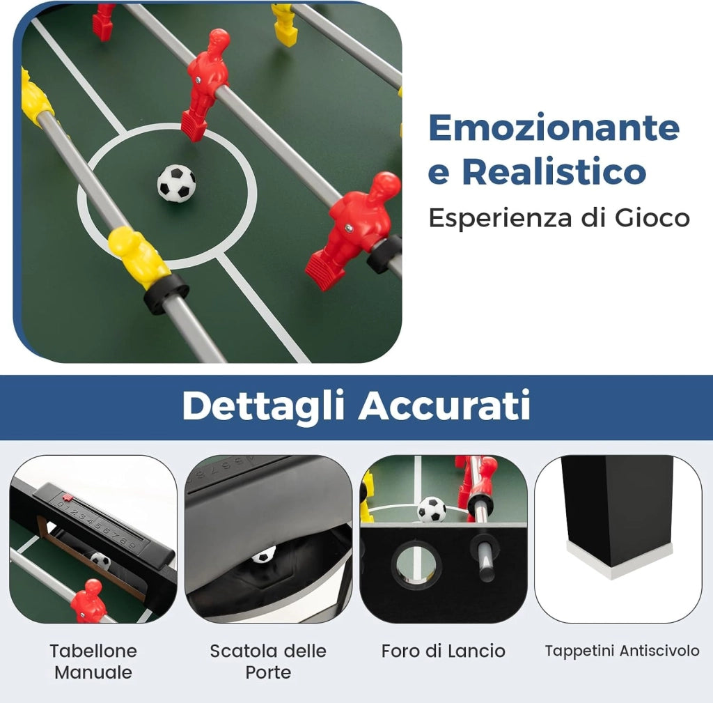 4 in 1 Tavolo Multigioco, Calcio Balilla/Tavolo da Biliardo/Ping Pong/Air Hockey, Calcetto Multigioco Impilabile per Casa Feste Bar, 125x97x83 cm