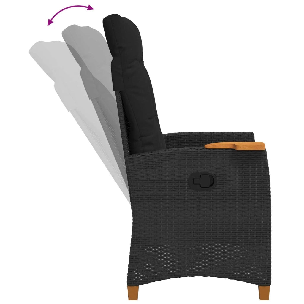 Divano Sedia-Poltrona reclinabile con tavolino Nero polyrattan