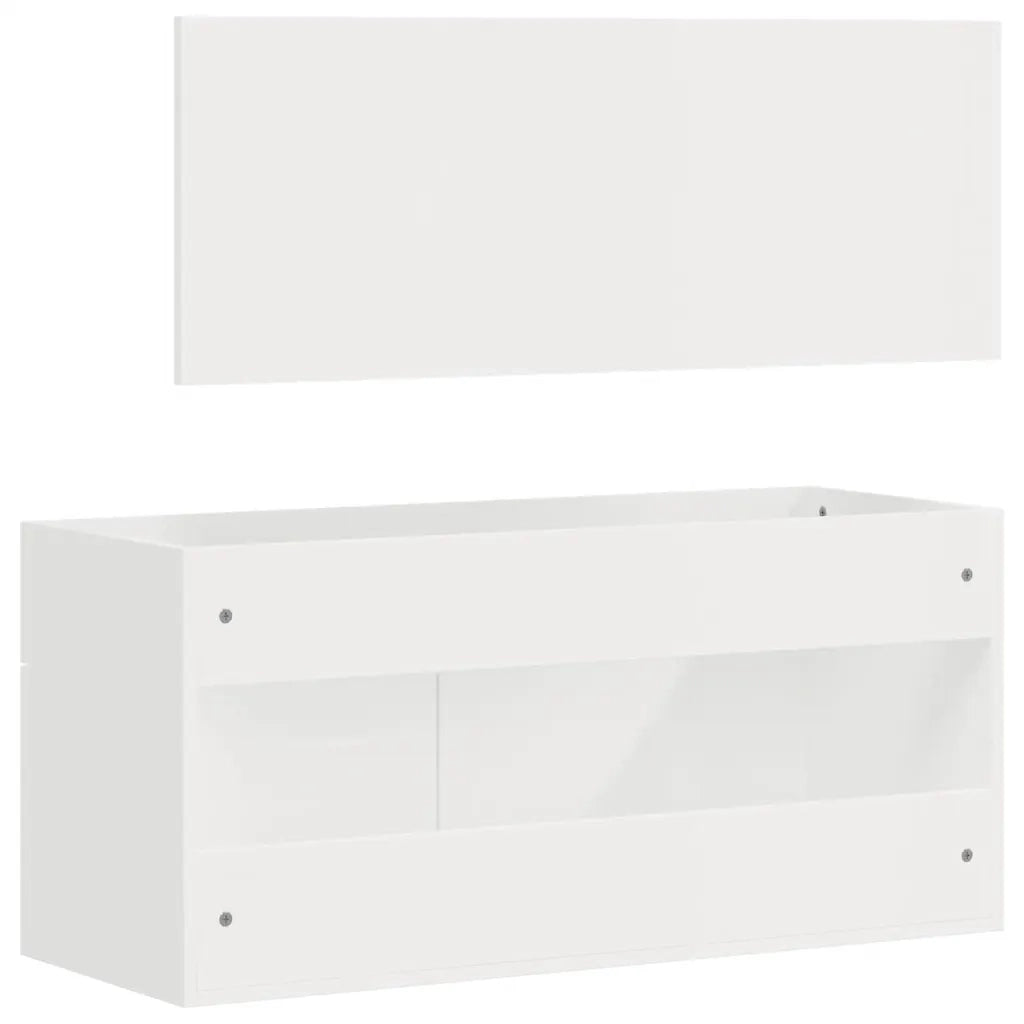 Mobiletto da bagno a parete con specchio 100 x 38,5 x 46 cm design moderno e pratico in legno composito bianco lucido 02_0049281