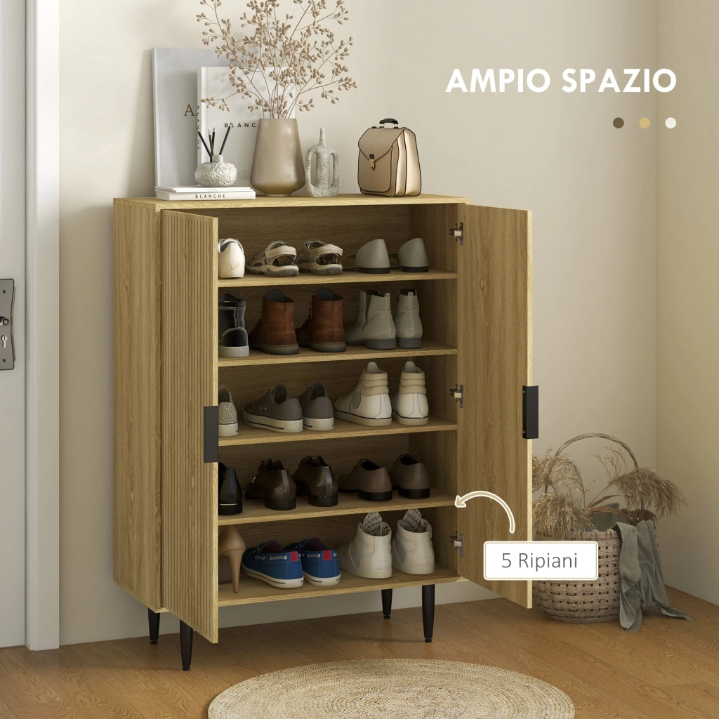 Scarpiera Salvaspazio per 15 Paia di Scarpe con 4 Ripiani Regolabili, 80x38x110cm, Rovere