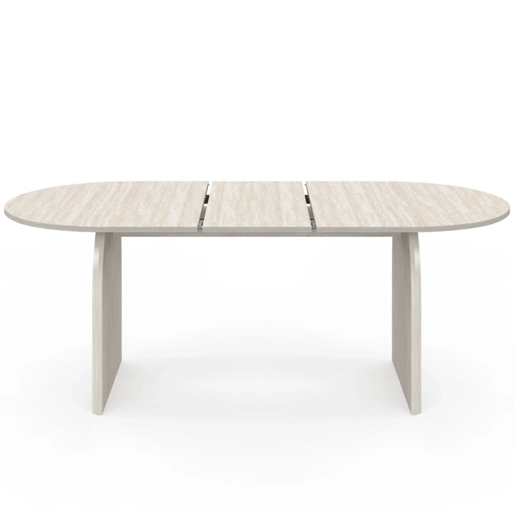 IDMarket - Tavolo da pranzo ovale japandi allungabile EDITH 6-10 persone stile travertino 160-200 cm