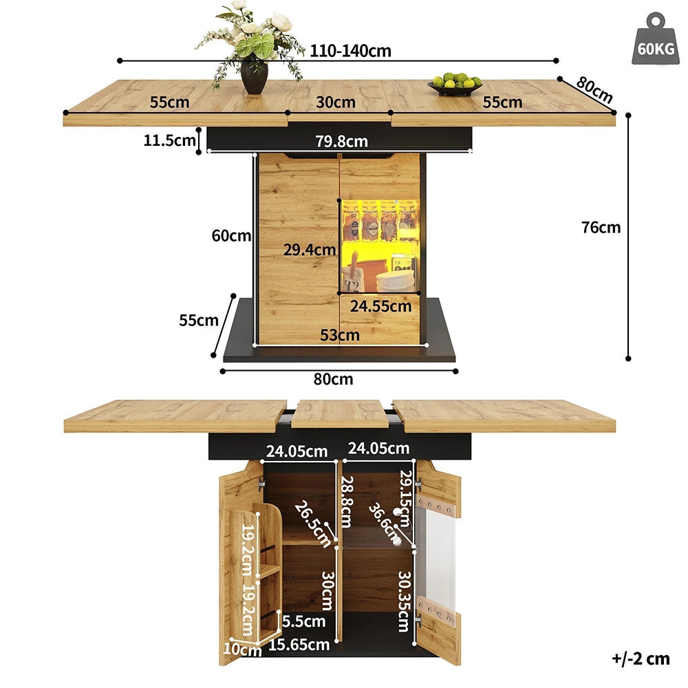 Tavolo estensibile - Xylo - 110-140x80cm con LED e ripiano snack