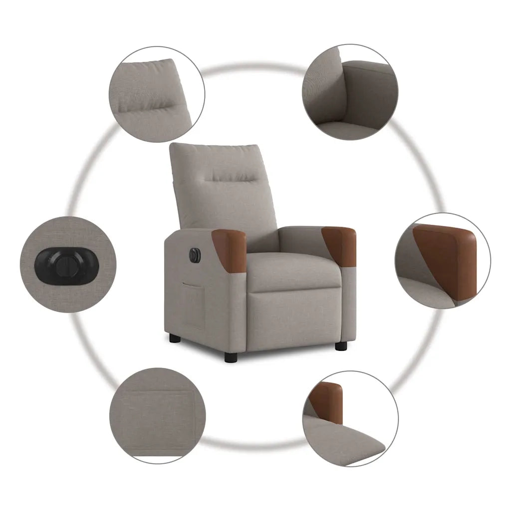 Poltrona | Sedia Relax Elettrica Reclinabile Tortora in Tessuto