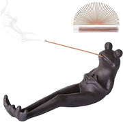Sostegno di incenso - Stuzzo di incenso in forma di rana - Bruciatore di ceramica - Asse di sostegno - Decorazione divertente di rana - Accessori per la casa per yoga, meditazione, casa, ufficio - Sostegno di incenso di legno - 20,5x6x9cm