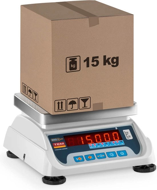 Ponderosimeter calibrato - 6 kg / 2 g - 15 kg / 5 g - 17 x 22 cm - LED - TEM