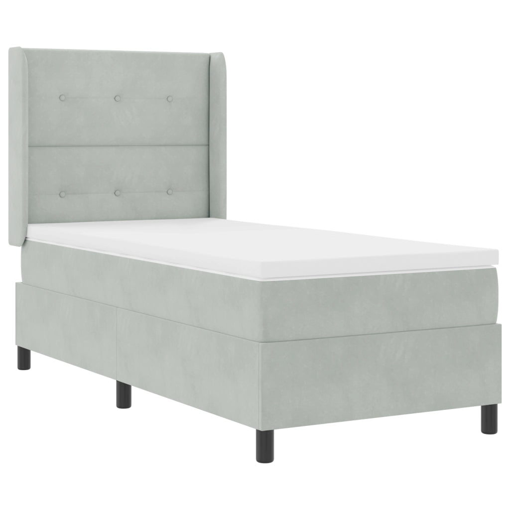 Letto con Box Spring e Materasso & LED Grigio Chiaro 90x190 cm Velluto