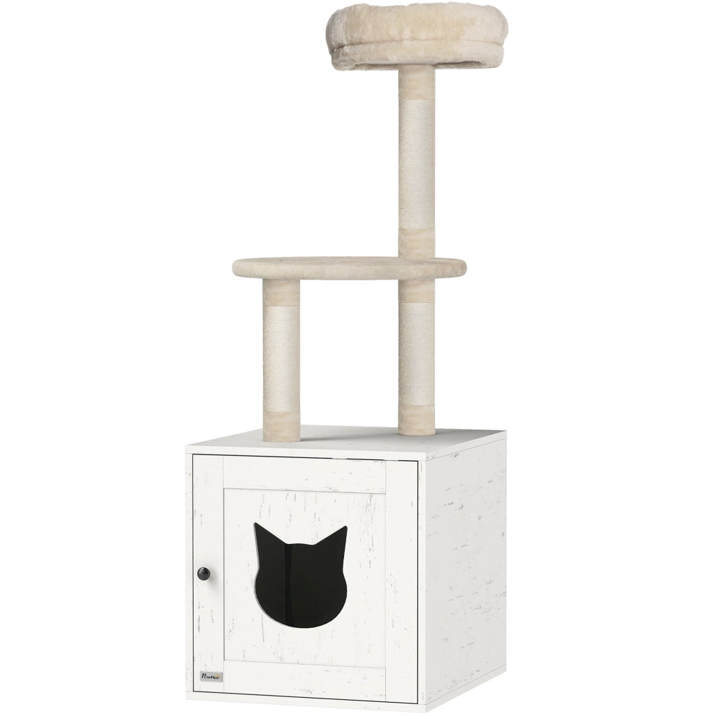 Tiragraffi per Gatti con Lettiera Nascosta ¨C Xylo ¨C 129 cm Crema 2-in-1