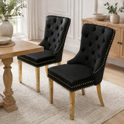 Sedia da pranzo con schienale decorativo e rivetti; 50.5 x 45 x 95 cm; in velluto nero