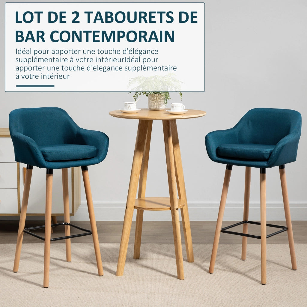 Sgabelli da Bar Design Scandinavo con Braccioli e Poggiapiedi ¨C zephmum ¨C Legno Massello, Blu, 2 Pezzi