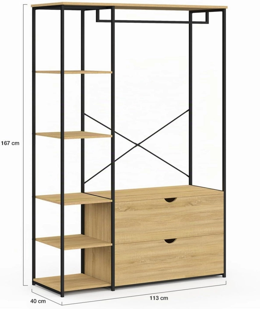Armadio con ripiani L. 113 cm DETROIT 2 cassetti design industriale