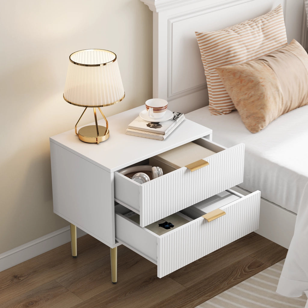 COMODINO con 2 cassetti 53 x 41,5 cm Bianco con dettagli in metallo