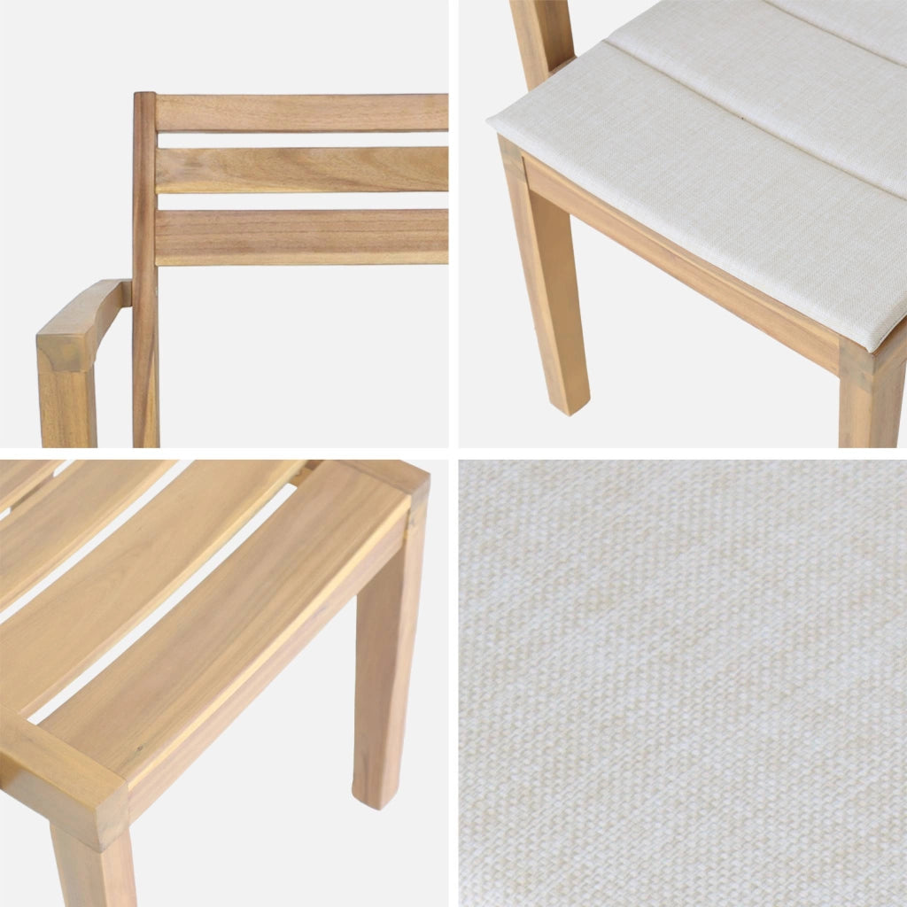 Set di 4 poltrone da giardino in legno di acacia con cuscino, beige