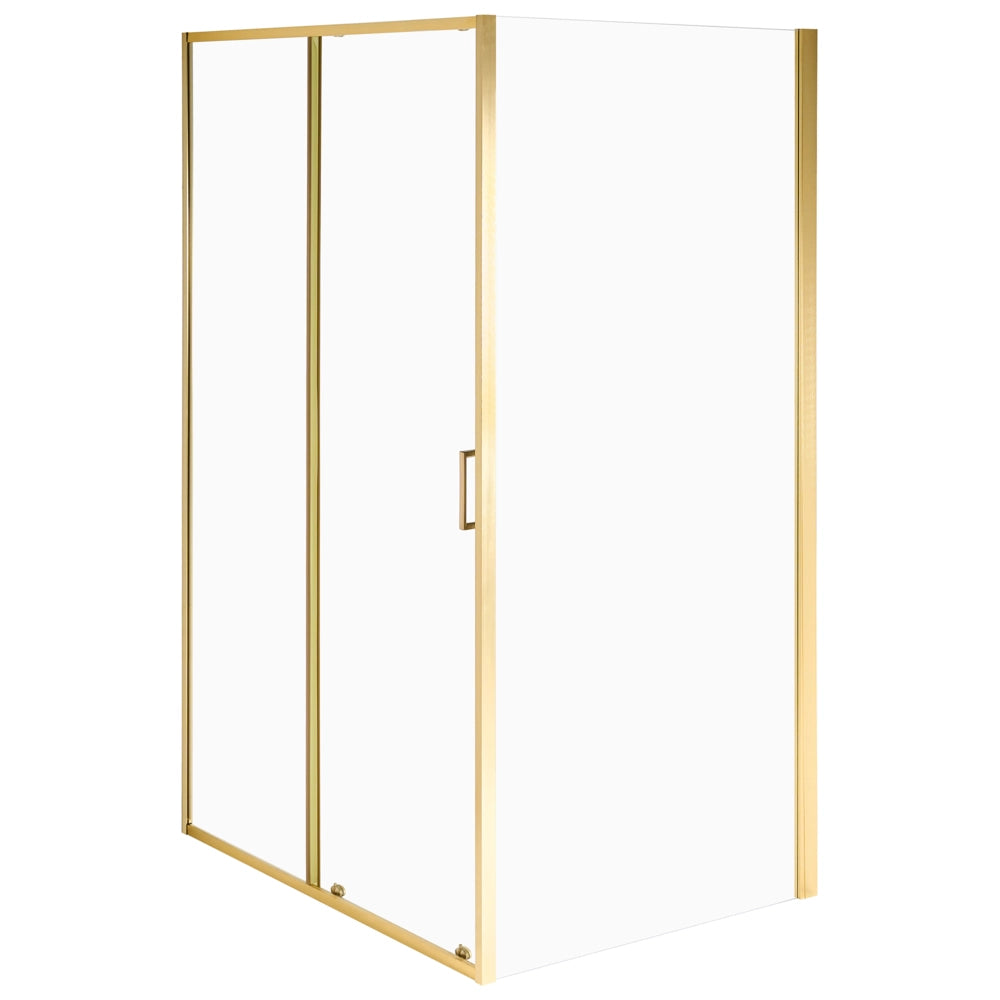 Cabina doccia moderna in vetro temperato con porta singola e profili in alluminio dorato 90 x 120 x 190 cm