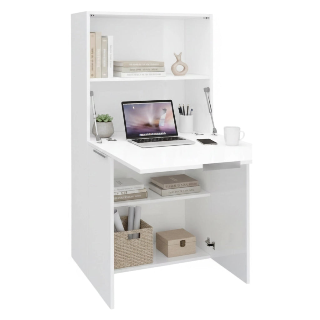 Atroc, Scrivania Modulabile Made in Italy, 70x35x140h cm Bianco Lucido