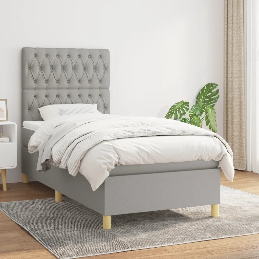 Letto singolo | Letto per adulti | Giroletto a Molle con Materasso Grigio Chiaro 90x200 cm Tessuto