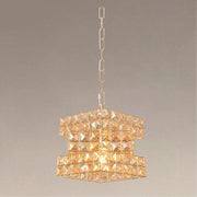 Trade Shop - Lampadario Sospeso Cubo Intrecciato Con Cristalli Lampada Luce E27 Oro 32385 -