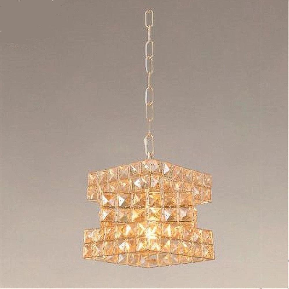 Trade Shop - Lampadario Sospeso Cubo Intrecciato Con Cristalli Lampada Luce E27 Oro 32385 -