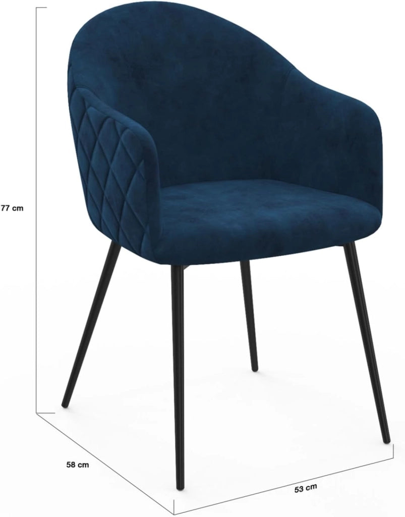 Set di 2 sedie da pranzo e poltrone da tavolo MOLY in velluto goffrato blu anatra