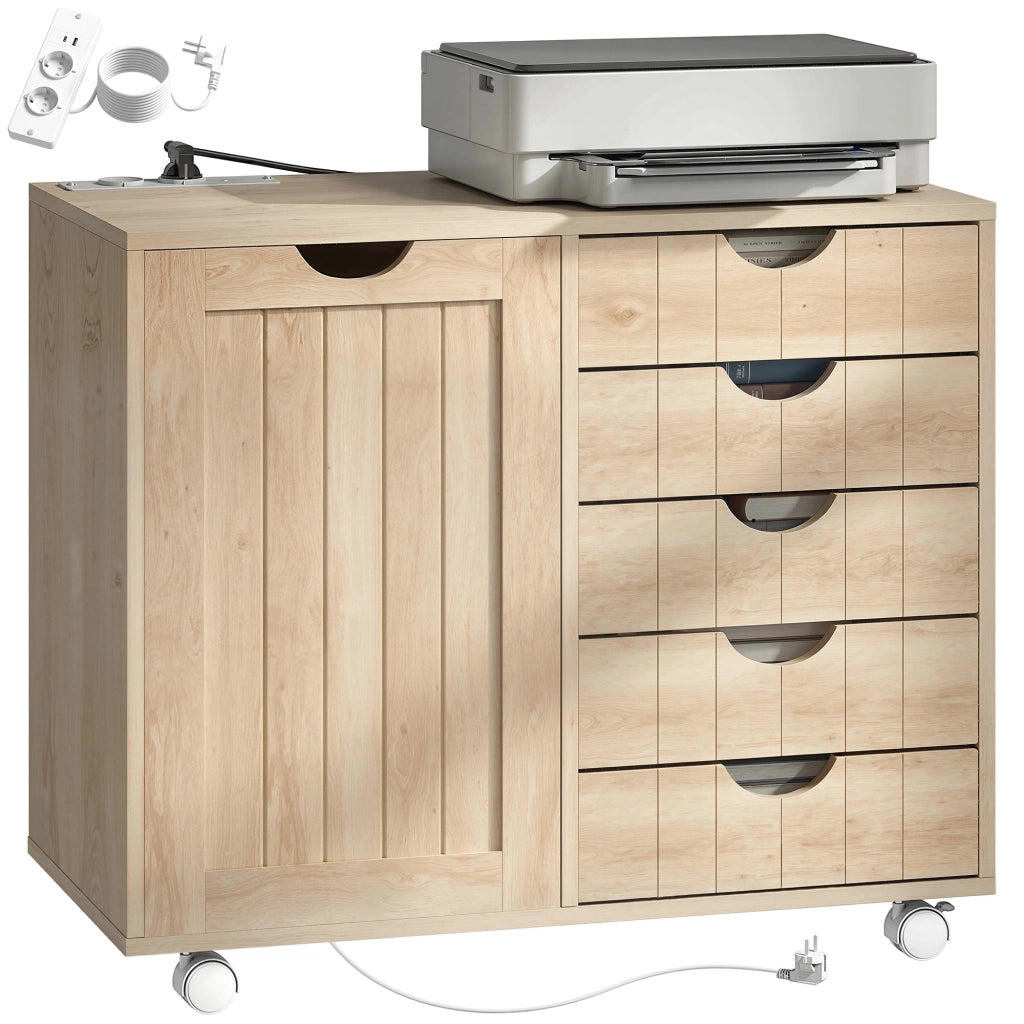 Scrivania con cassetti e ripiano per stampante ¨C zephmum ¨C Naturale 90x50x75 cm
