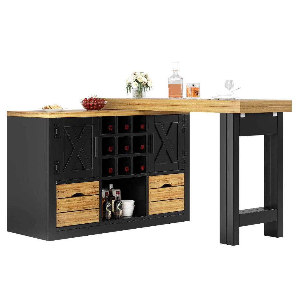 Tavolo da cucina allungabile con sideboard e piano girevole 360°, colore nero