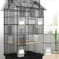 Gabbia per uccelli design casa mangiatoie posatoi porte vassoio escrementi amovibile maniglia trasporto 50,5x41x163cm nero