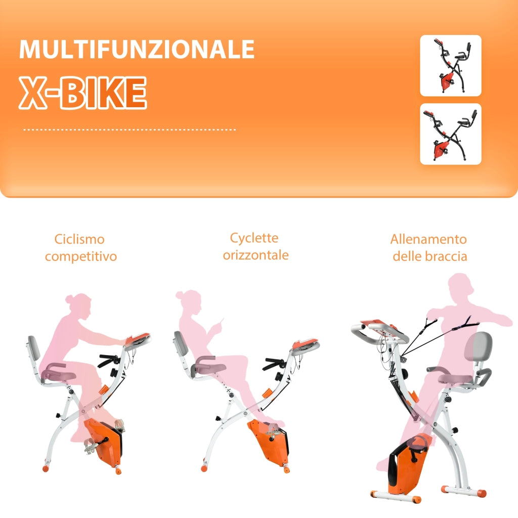 Cyclette Pieghevole con Resistenza Magnetica 8 Livelli Volano 2,5kg in Acciaio e ABS Grigio e Arancione