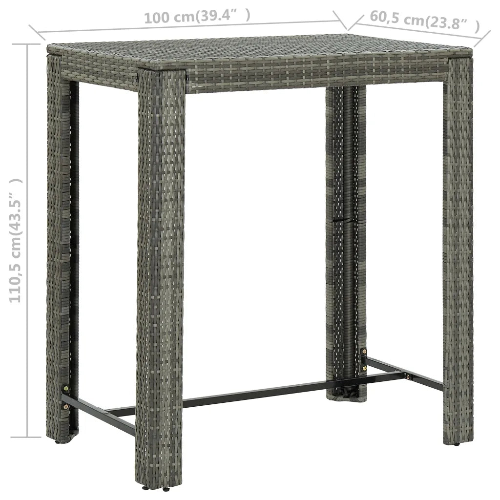 Tavolo da Bar da Giardino | Tavolino da esterno Grigio 100x60,5x110,5 cm Polyrattan