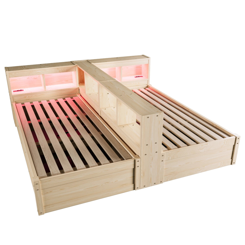 DESMIU Letto estraibile 90 × 200 cm 2 posti con prese, LED, vani contenitore e box idraulico, senza materasso, legno