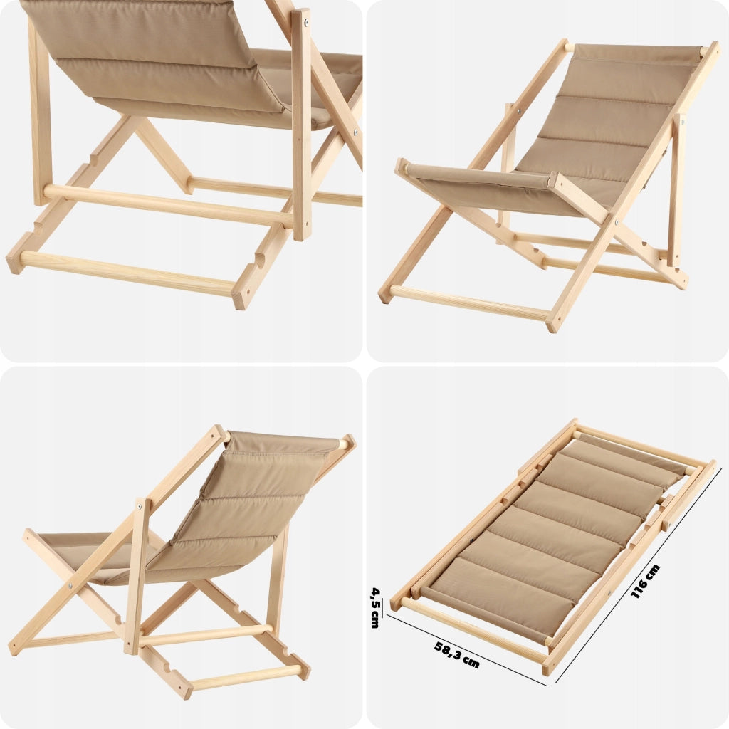 KADAX Sedia a sdraio da giardino/spiaggia in legno pieghevole con cuscino, lucidatura di alta qualità
