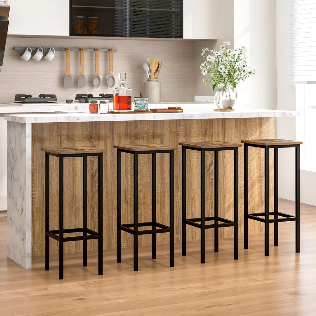 Set di 4 sgabelli da bar da 72cm con gambe in metallo e poggiapiedi, Sgabelli senza schienale per cucina Marrone-Sgabelli da bar