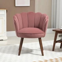 Poltrona Imbottita con Schienale a Conchiglia e Gambe in Legno, Poltrona in Velluto per Salotto e Camera, 66x66x78.5cm, Rosa