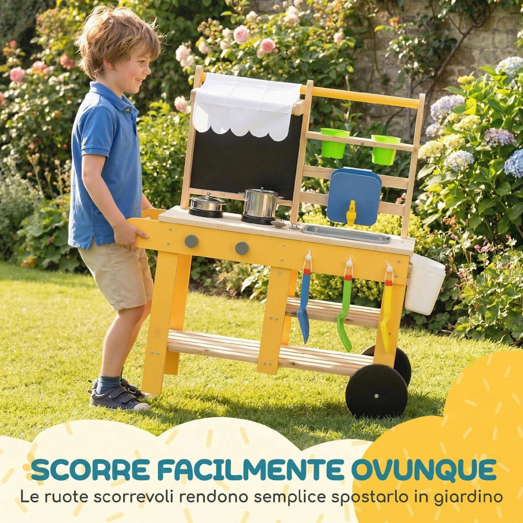 Cucina Giocattolo in Legno per Bambini con Accessori ¨C Zephmum ¨C Gialla