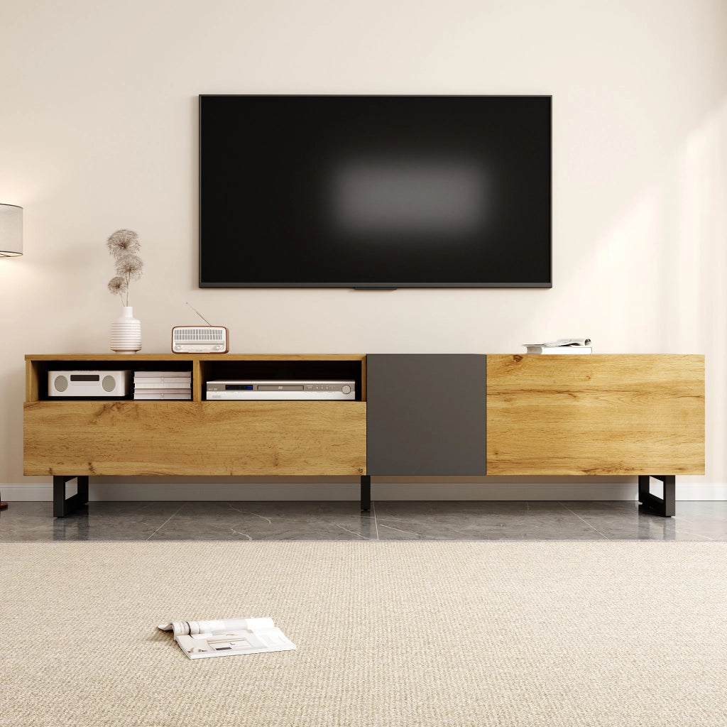 Mobile TV con 3 Ante e 2 Vani; Gambe in Metallo a U; Stile Retr¨°; in Pannelli di Particelle; 170¡Á42¡Á36;5 cm; Grigio Scuro