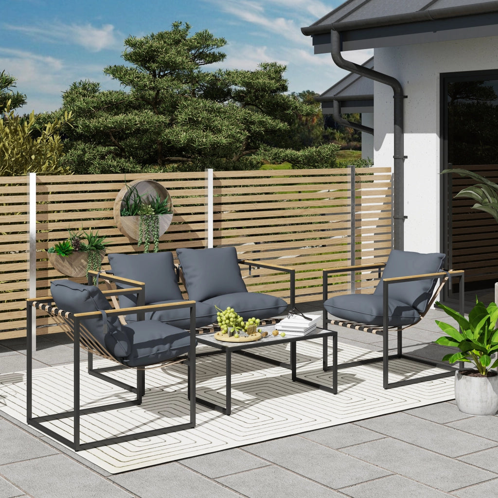 Set da giardino 4 pezzi con poltrone e divano ¨C zephmum ¨C grigio in acciaio e poliestere
