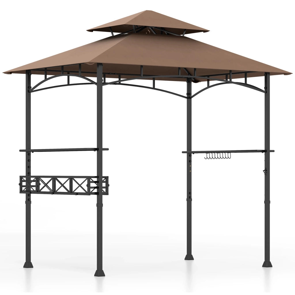 Gazebo per Barbecue da Giardino 8 x 5 Feet Marrone con 2 Ripiani Laterali e Ganci Resistente per Esterno