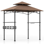 Gazebo per Barbecue da Giardino 8 x 5 Feet Marrone con 2 Ripiani Laterali e Ganci Resistente per Esterno