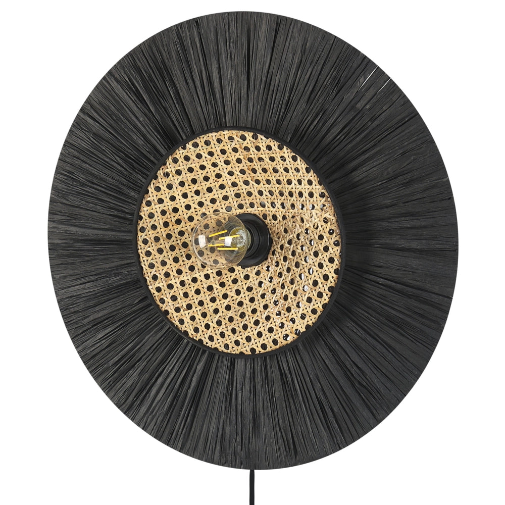 Lampada da parete con paralume in carta nera Japandi in stile naturale