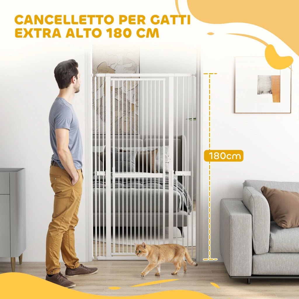 Cancellino per Cani e Gatti Alto 180 cm, Estensibile da 77-104 cm e Montaggio a Pressione, Bianco