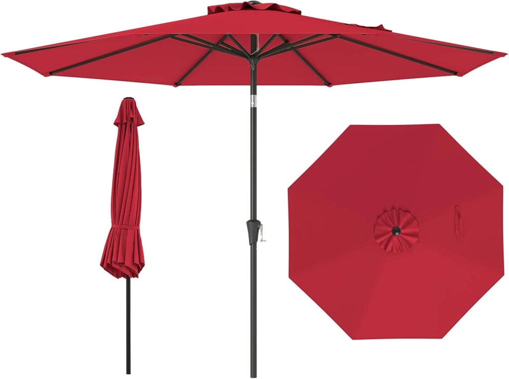 Ombrellone da Giardino, Diametro 290 cm, Ombrello da Spiaggia con Manovella e Inclinazione Regolabile, Ideale per Spiaggia, Balcone, Giardino (Rosso)