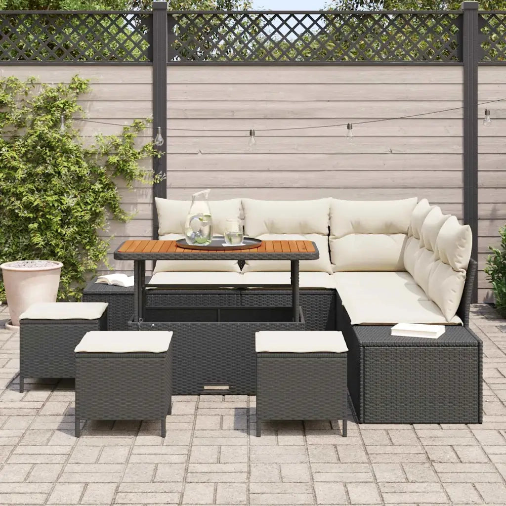 Set Divano da Giardino con cuscino 9 pcs Nero polyrattan