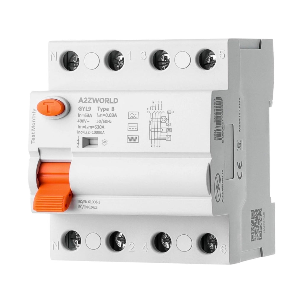 RCCB Interruttore Differenziale Puro Tipo B 3P+N 4M 10000A 30mA 63A AC 400V IP20 IEC61008-1 / IEC62423 GYL9